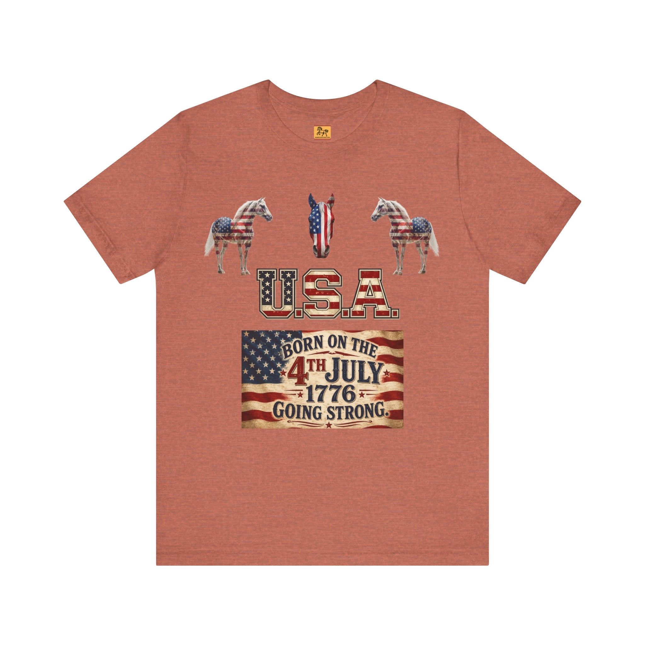 USA Born on the 4th of July 1776 Independence Day Patriotic T-Shirt | American Horse Tee