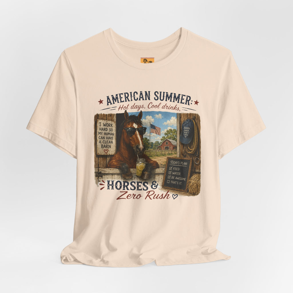 American Summer Horses T-Shirt | "Horses & Zero Rush" Vintage Farm Tee