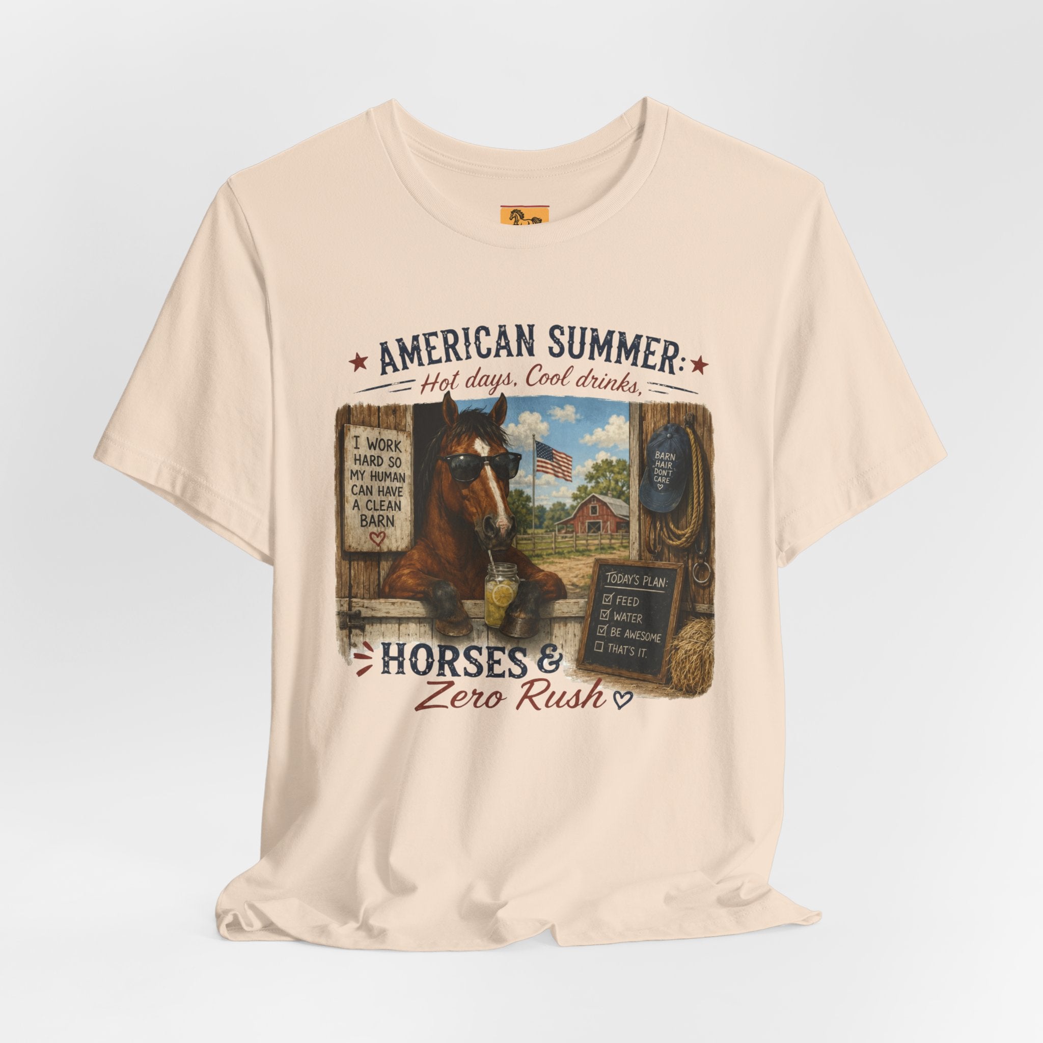 American Summer Horses T-Shirt | "Horses & Zero Rush" Vintage Farm Tee
