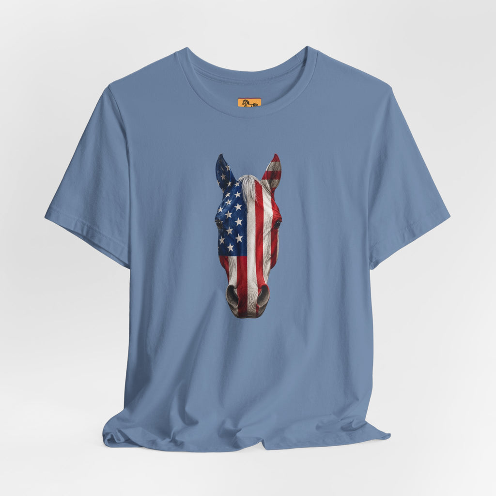 American Flag Horse Head Tee | Patriotic Equestrian T-Shirt for 4th of July