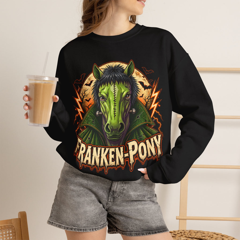 Franken-Pony Halloween Sweatshirt, Mad Science Monster Horse Crewneck