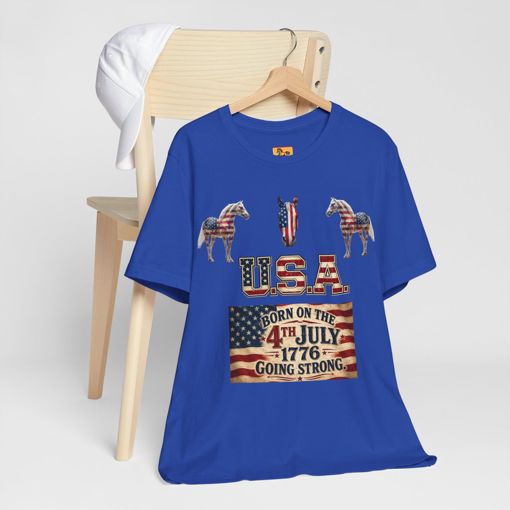 USA Born on the 4th of July 1776 Independence Day Patriotic T-Shirt | American Horse Tee