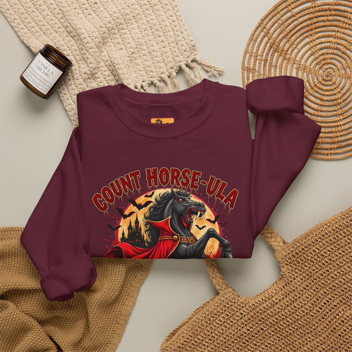 Count Horse-ula Halloween Sweatshirt Vampire Horse Crewneck, Beware His Bite