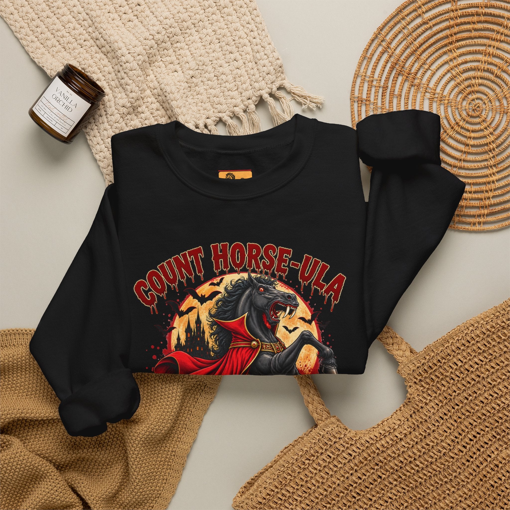 Count Horse-ula Halloween Sweatshirt Vampire Horse Crewneck, Beware His Bite