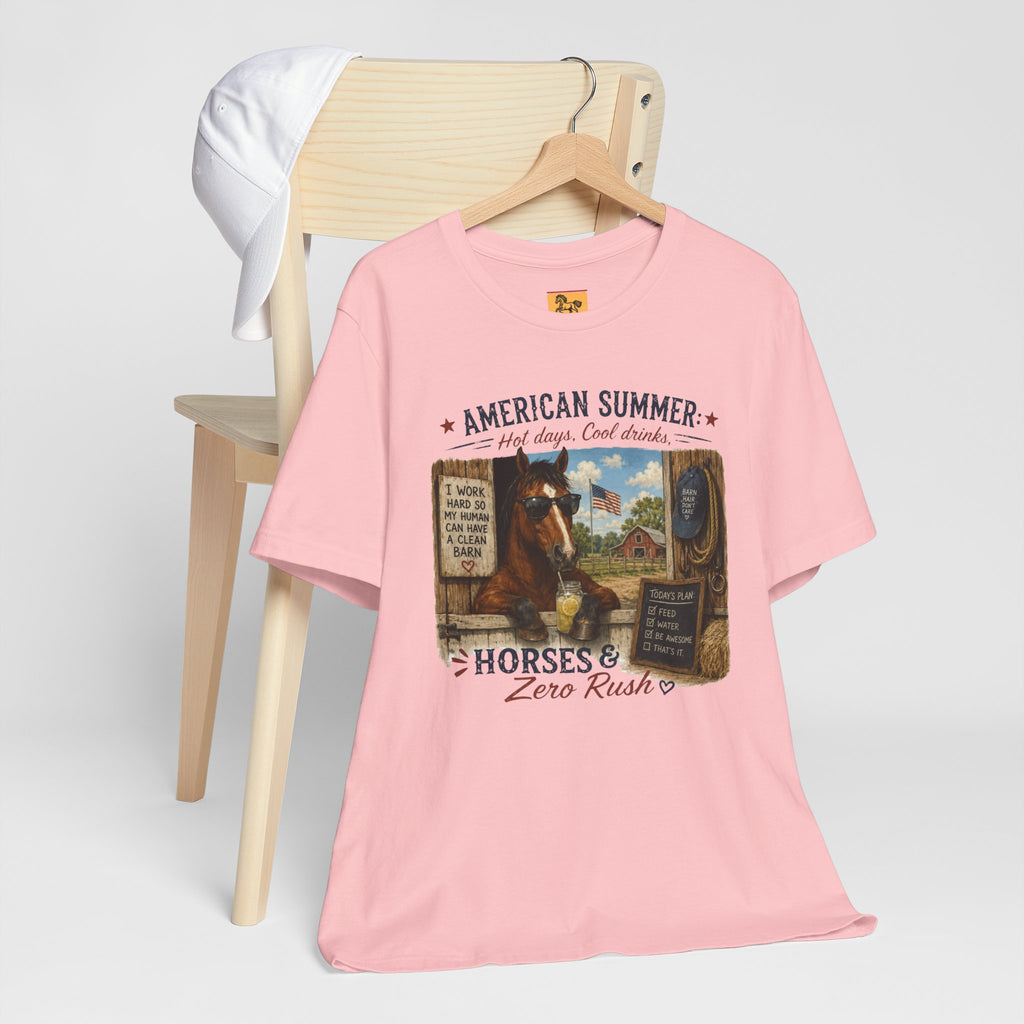 American Summer Horses T-Shirt | "Horses & Zero Rush" Vintage Farm Tee
