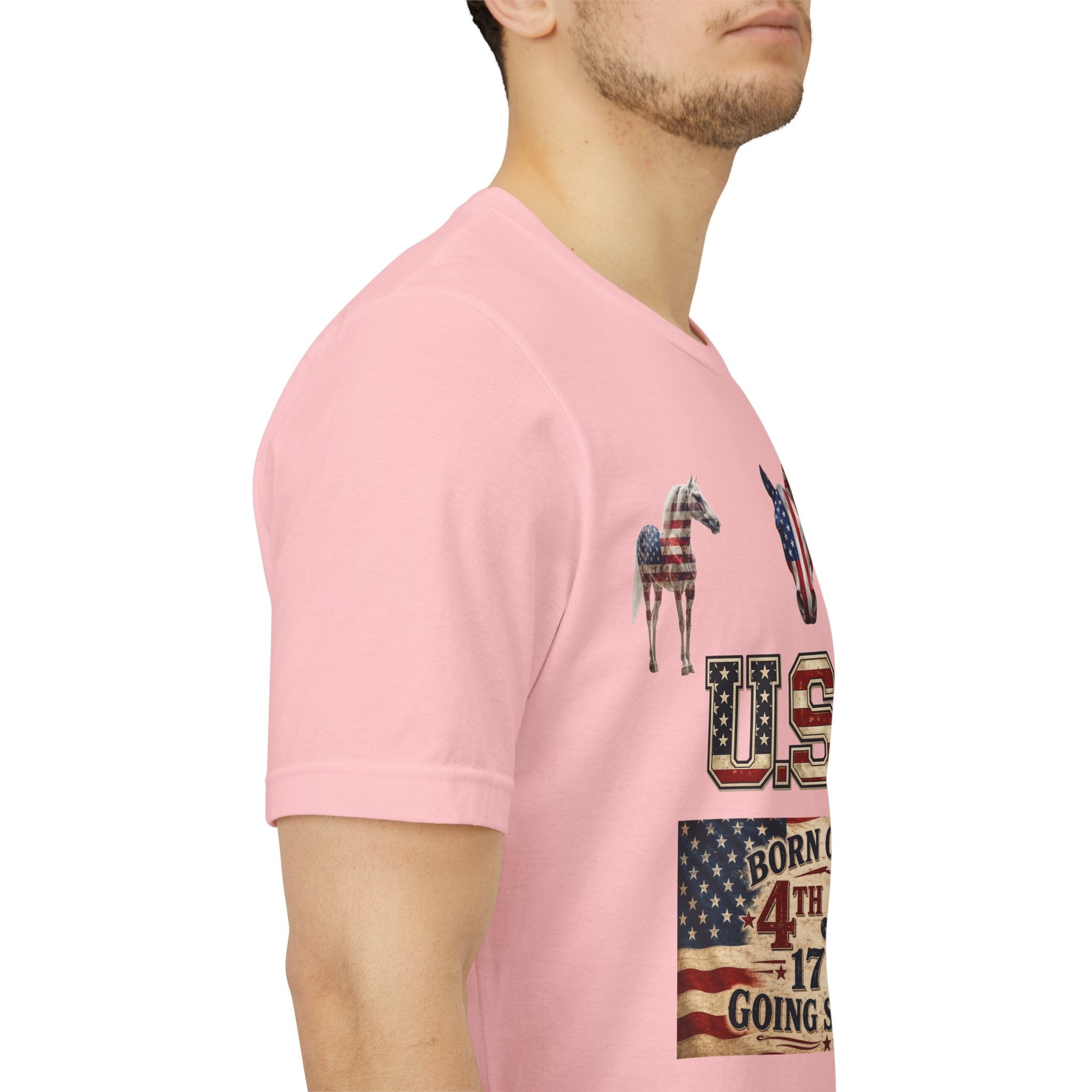 USA Born on the 4th of July 1776 Independence Day Patriotic T-Shirt | American Horse Tee