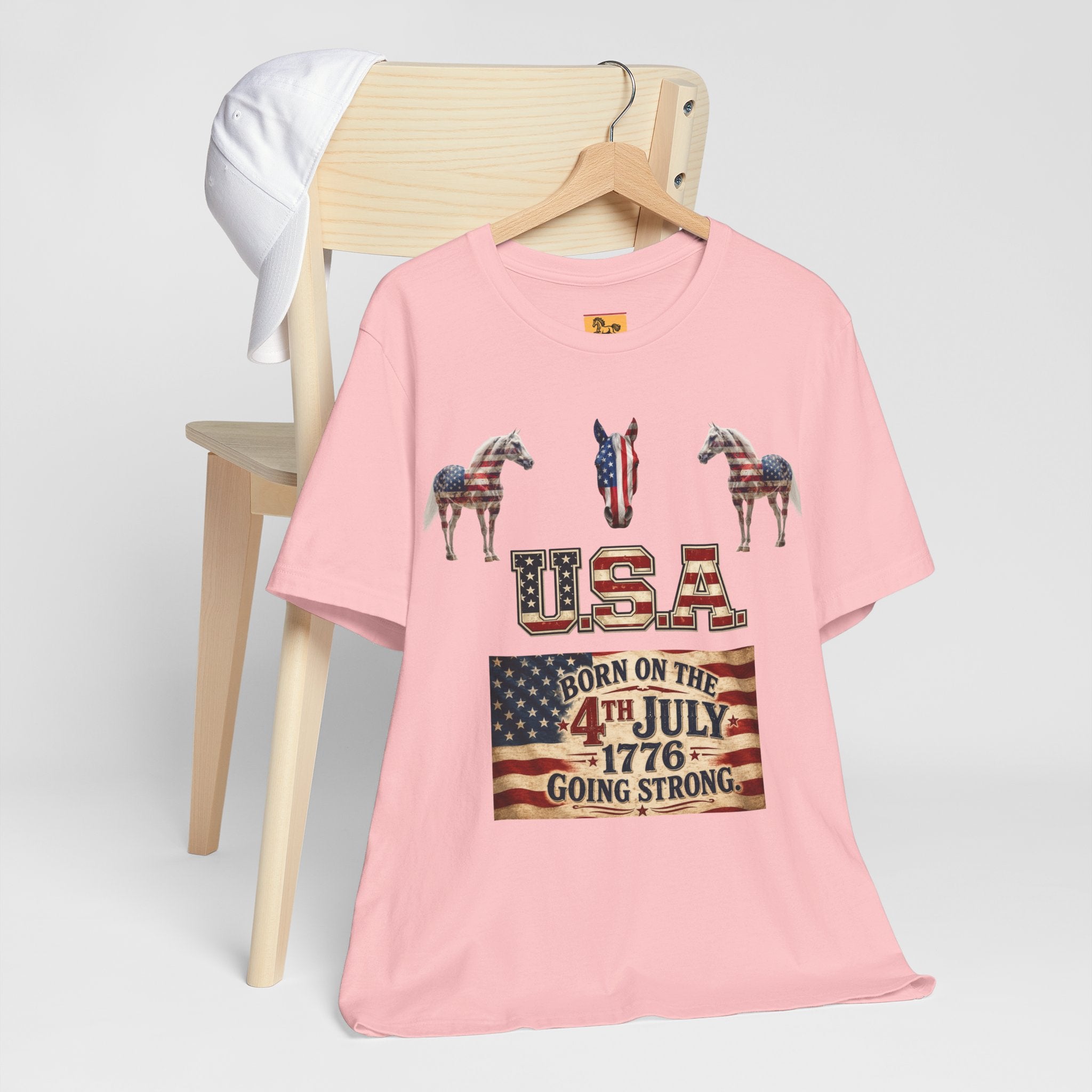 USA Born on the 4th of July 1776 Independence Day Patriotic T-Shirt | American Horse Tee