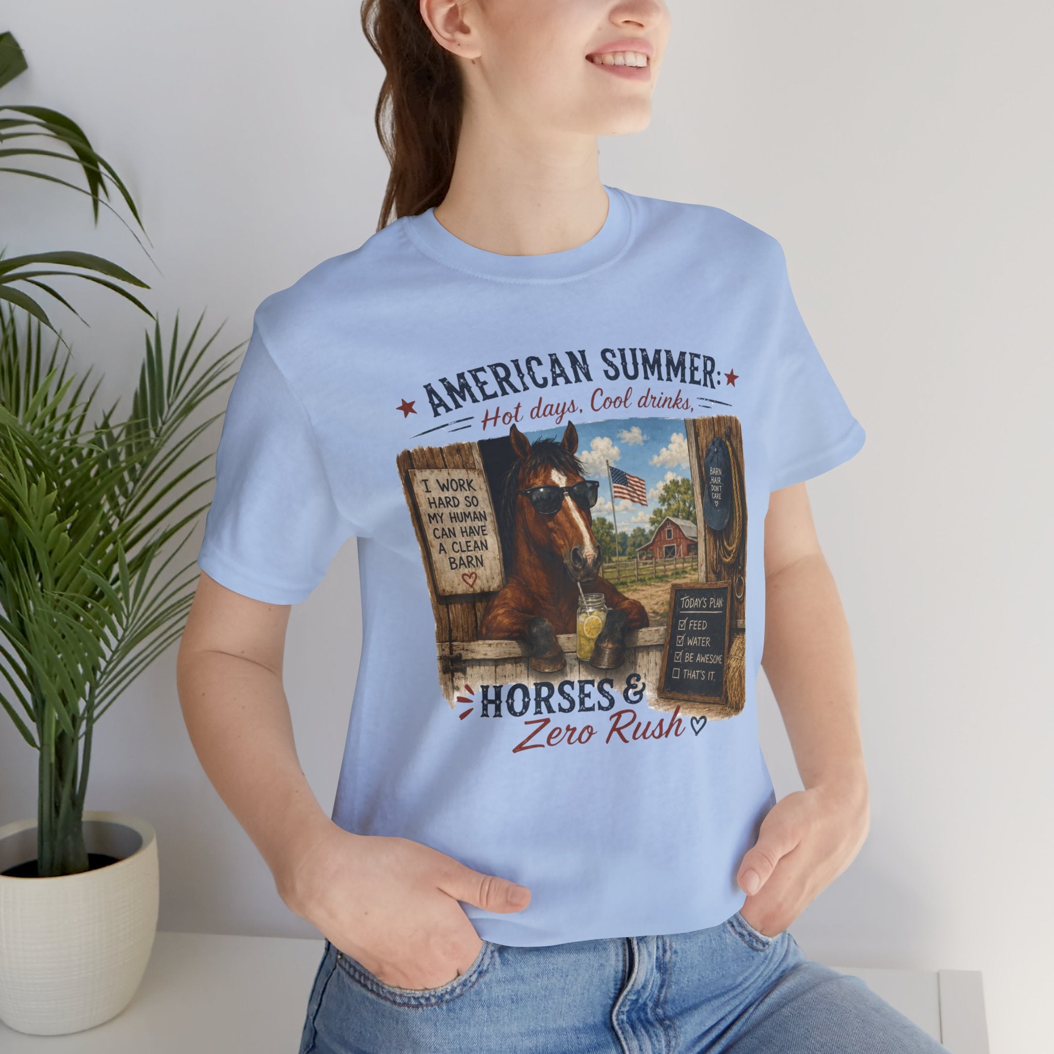 American Summer Horses T-Shirt | "Horses & Zero Rush" Vintage Farm Tee