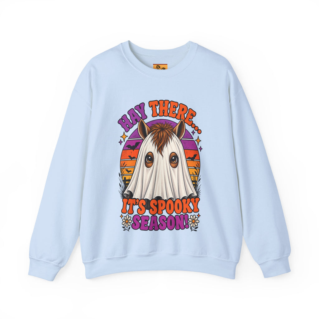 Hay There, It's Spooky Season! Ghost Horse Halloween Sweatshirt Funny Equestrian Crewneck