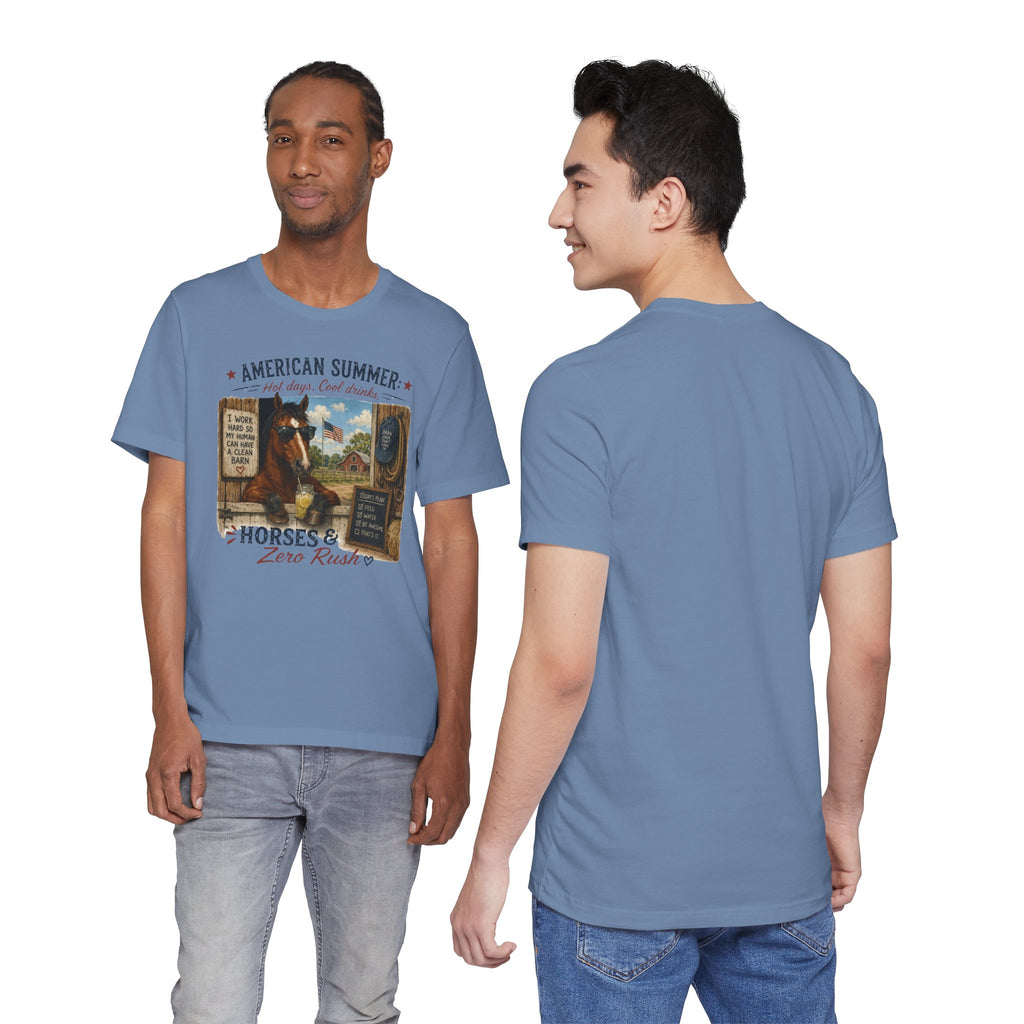 American Summer Horses T-Shirt | "Horses & Zero Rush" Vintage Farm Tee