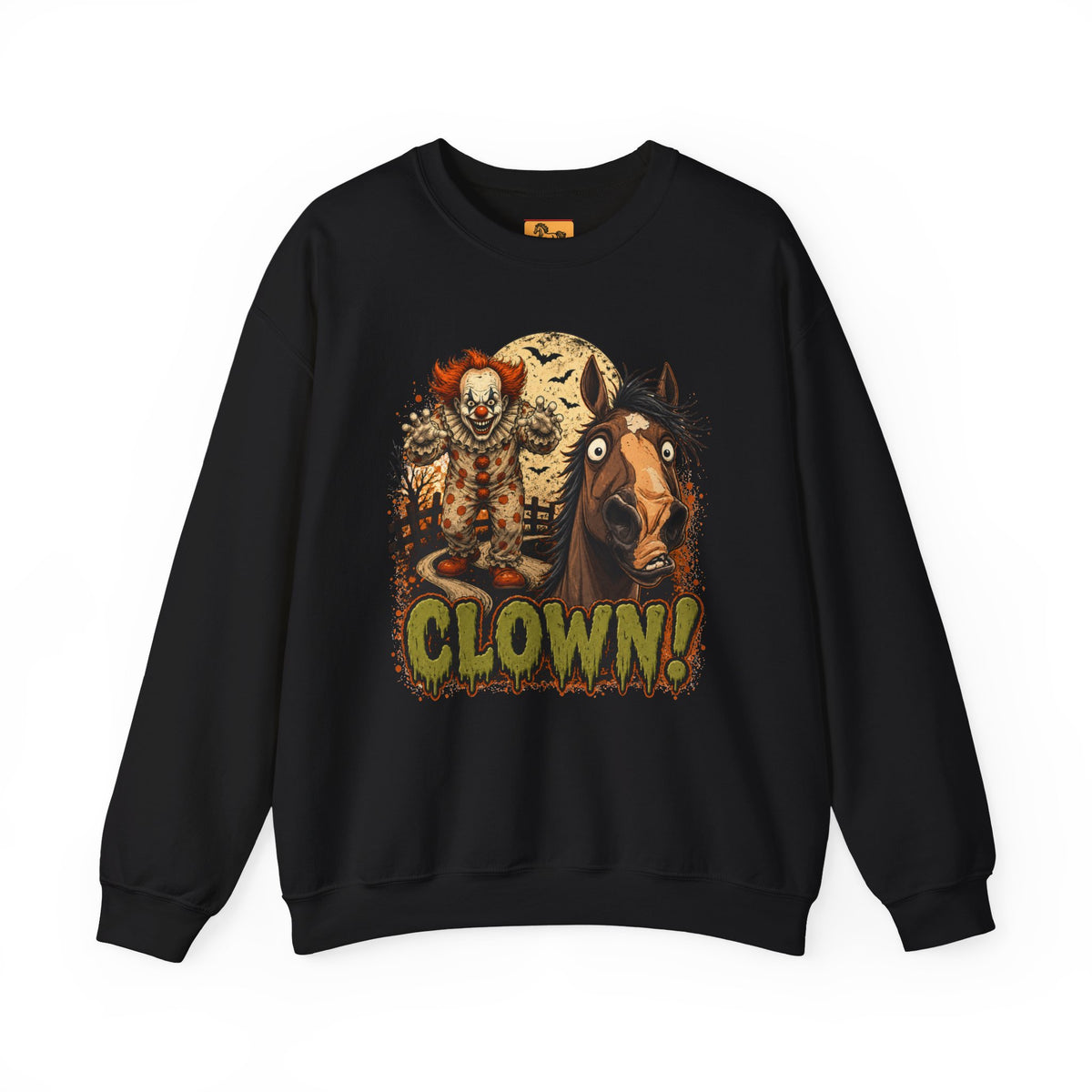 Clown! Creepy Carnival Horse Halloween Sweatshirt Funny Spooked Pony Crewneck