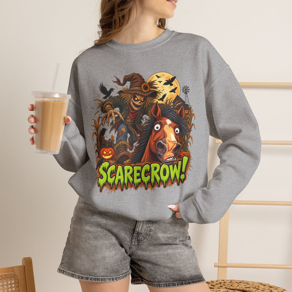 Scarecrow! Spooky Horse Halloween Sweatshirt, Funny Haunted Pony Crewneck