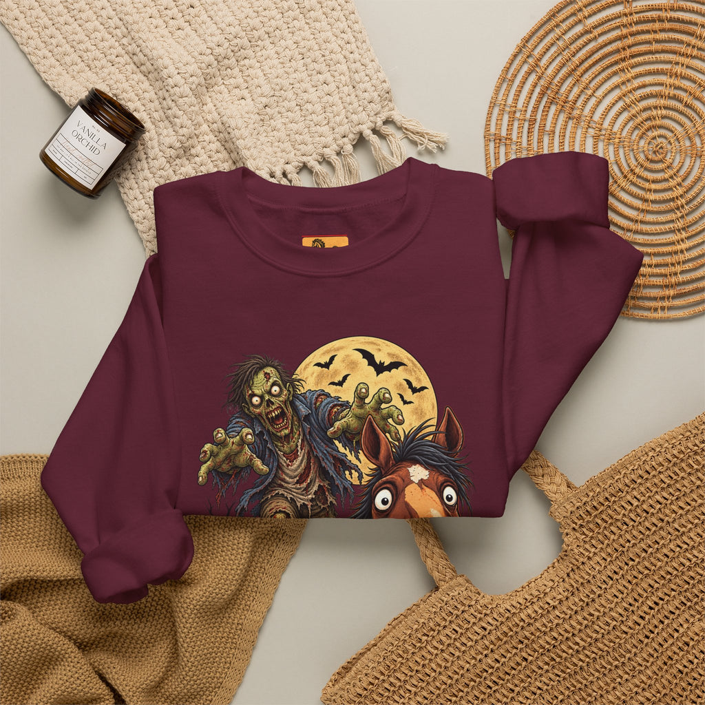 Zombie! Spooky Horse Halloween Sweatshirt Funny Haunted Pony Crewneck