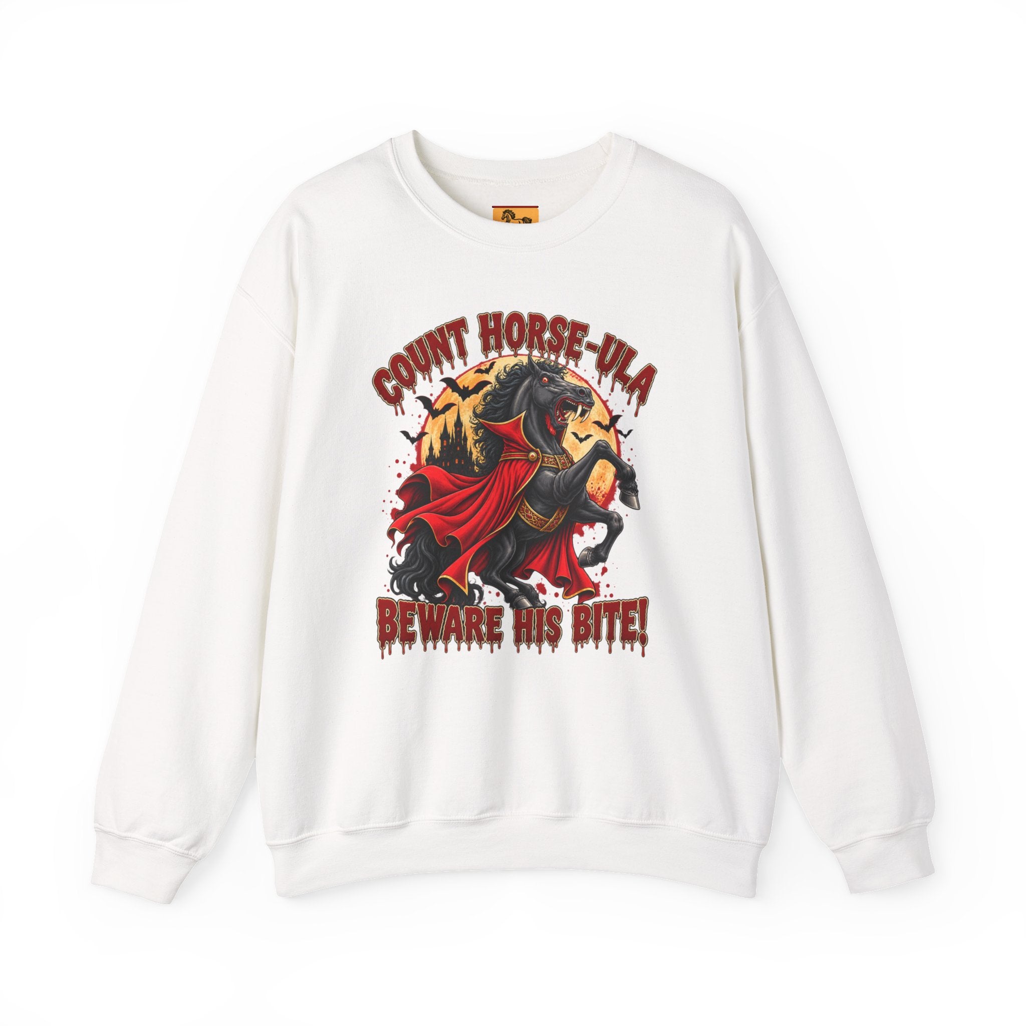 Count Horse-ula Halloween Sweatshirt Vampire Horse Crewneck, Beware His Bite