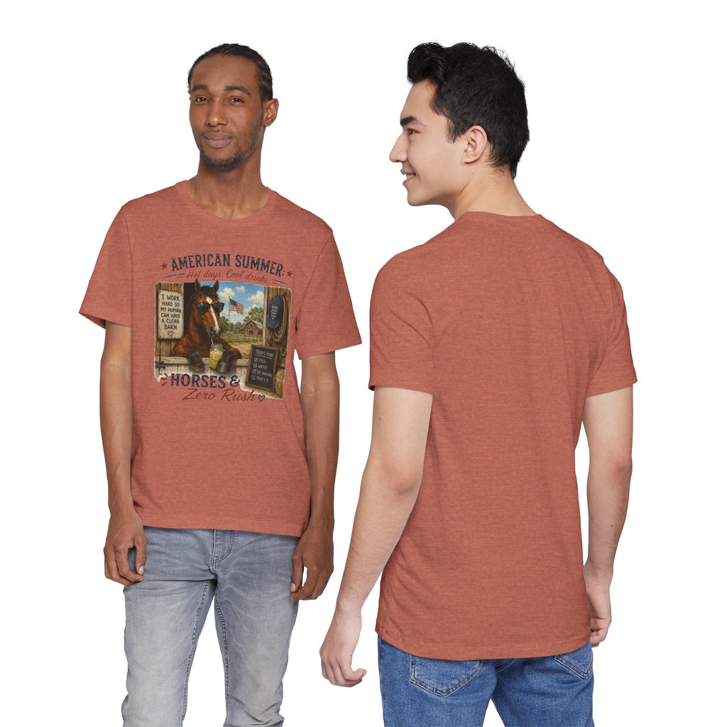 American Summer Horses T-Shirt | "Horses & Zero Rush" Vintage Farm Tee