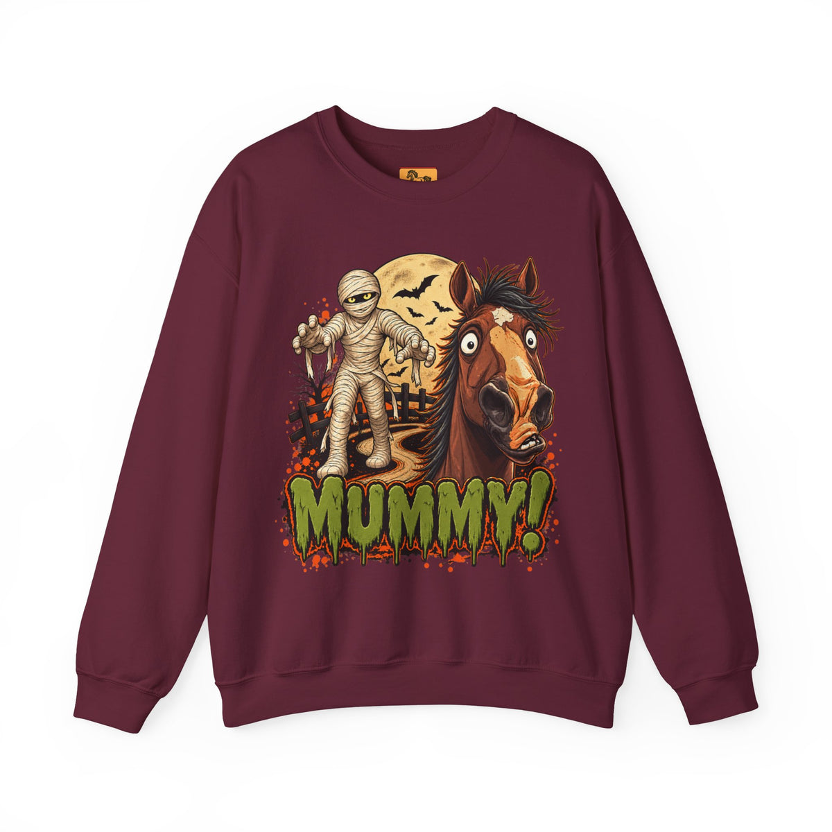 Mummy! Spooky Horse Halloween Sweatshirt Funny Haunted Pony Crewneck