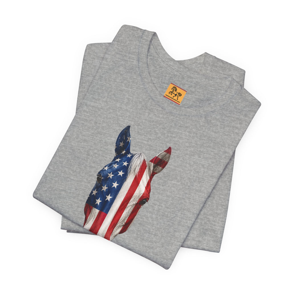 American Flag Horse Head Tee | Patriotic Equestrian T-Shirt for 4th of July