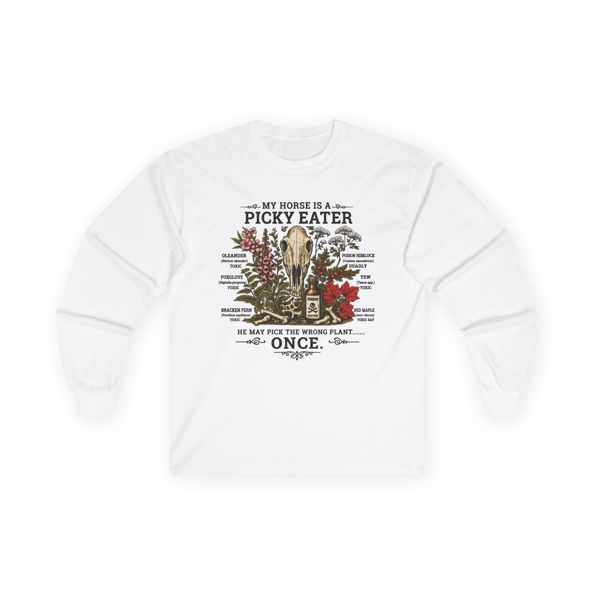 Toxic Plants for Horses Long Sleeve Tee Equestrian Barn Shirt Gildan 2400 Sizes: S to 5XL