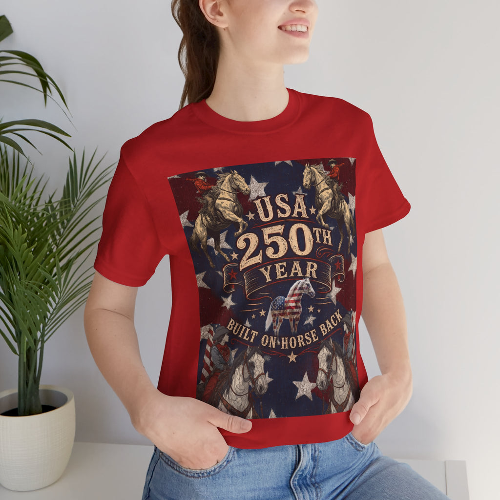 USA 250th Anniversary "Built on Horseback" Patriotic T-Shirt | American Equestrian Tee
