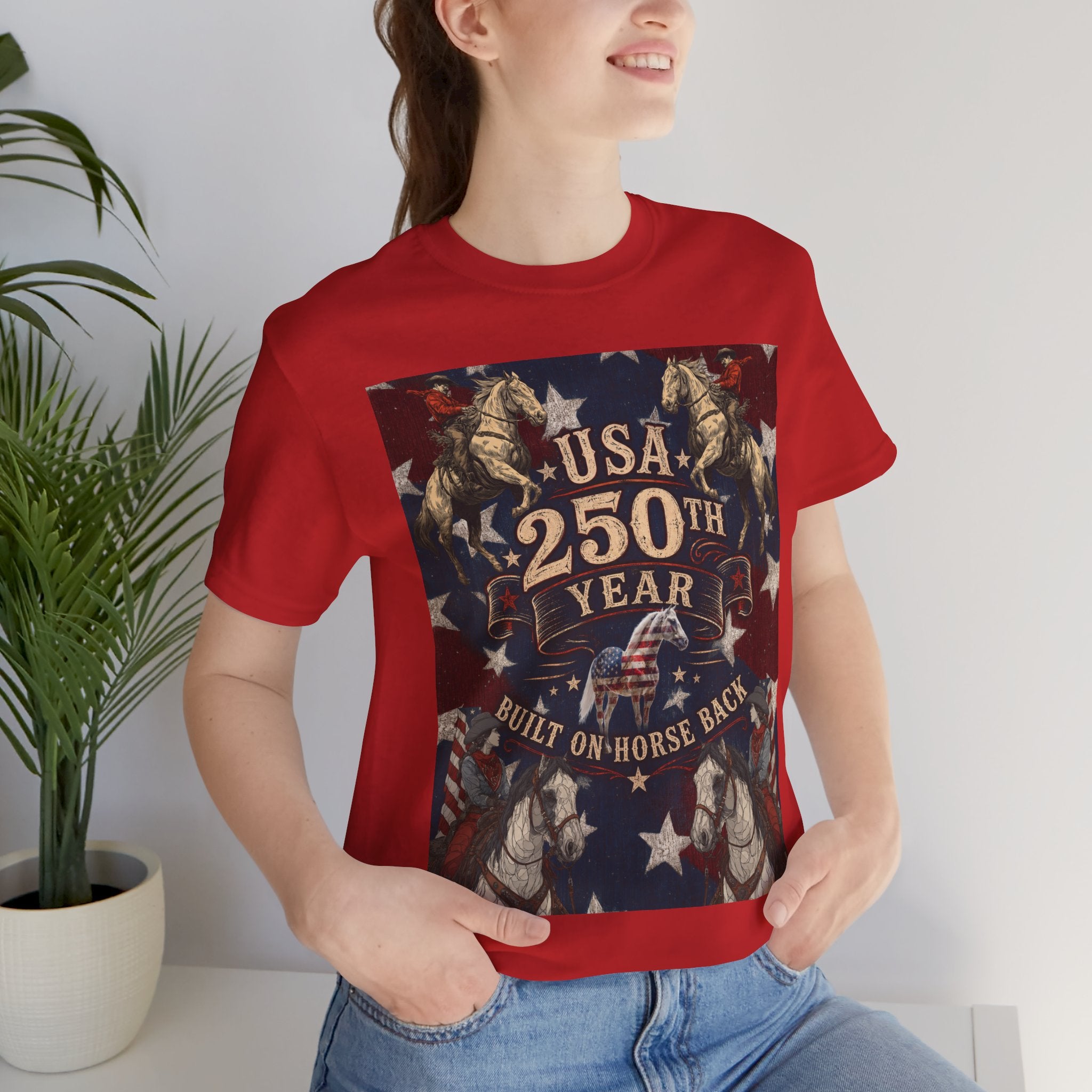 USA 250th Anniversary "Built on Horseback" Patriotic T-Shirt | American Equestrian Tee