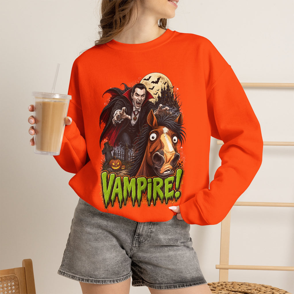 Vampire! Spooky Horse Halloween Sweatshirt Funny Haunted Pony Crewneck