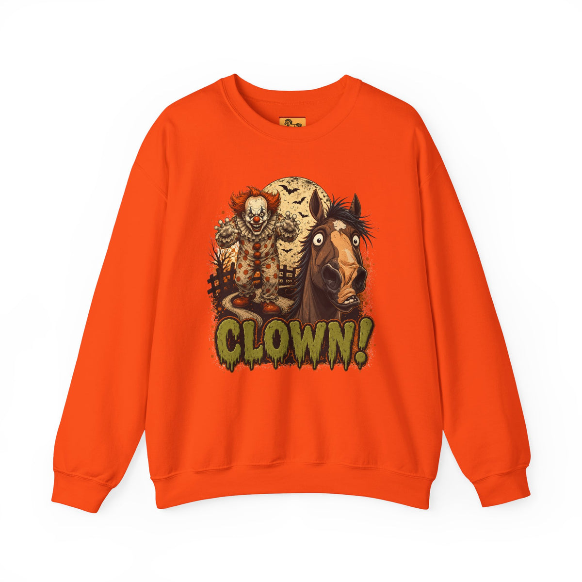 Clown! Creepy Carnival Horse Halloween Sweatshirt Funny Spooked Pony Crewneck