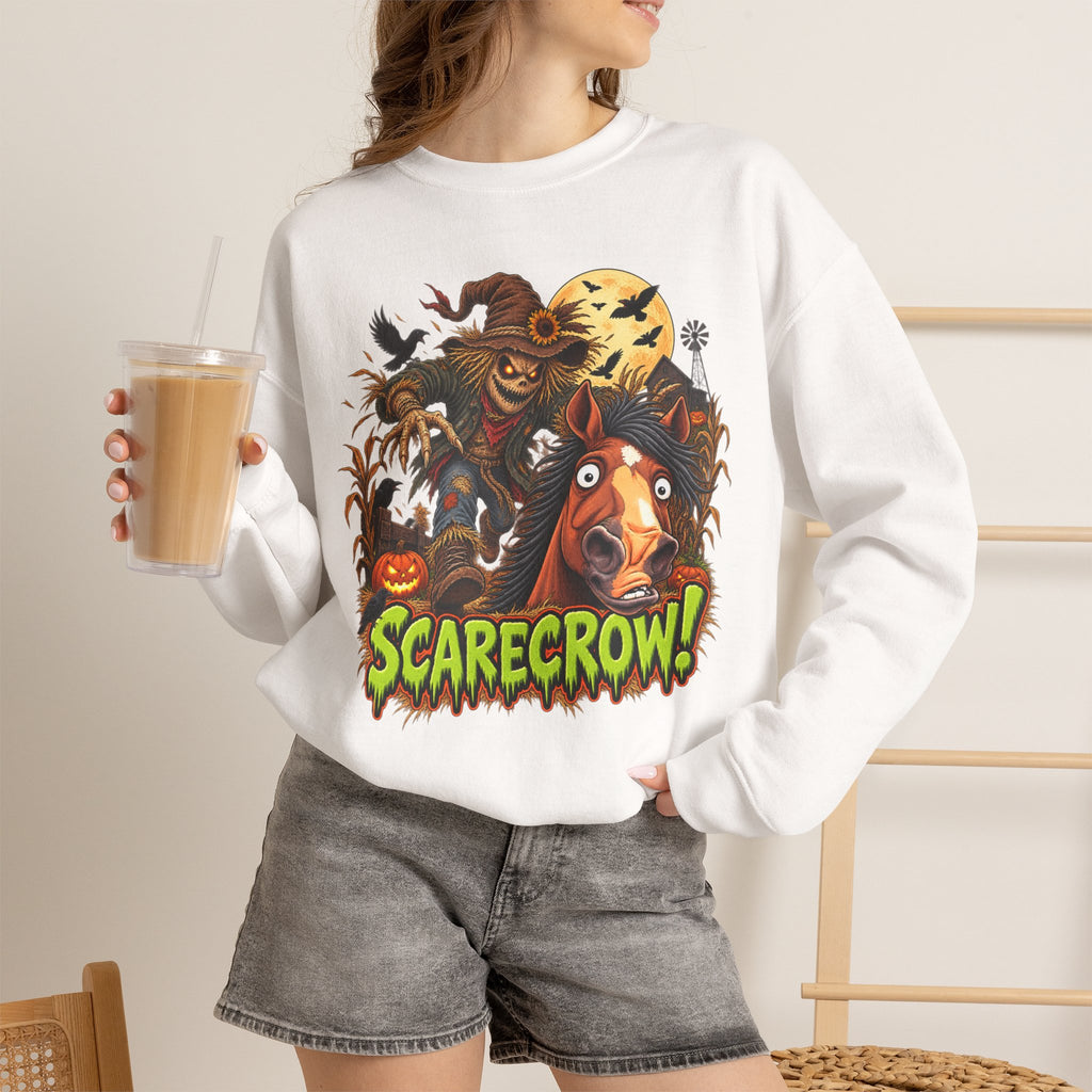 Scarecrow! Spooky Horse Halloween Sweatshirt, Funny Haunted Pony Crewneck