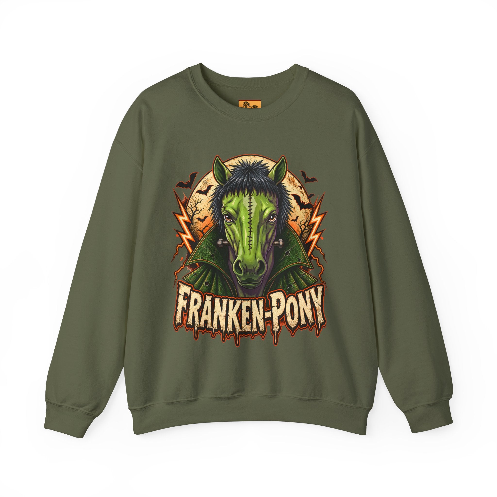 Franken-Pony Halloween Sweatshirt, Mad Science Monster Horse Crewneck