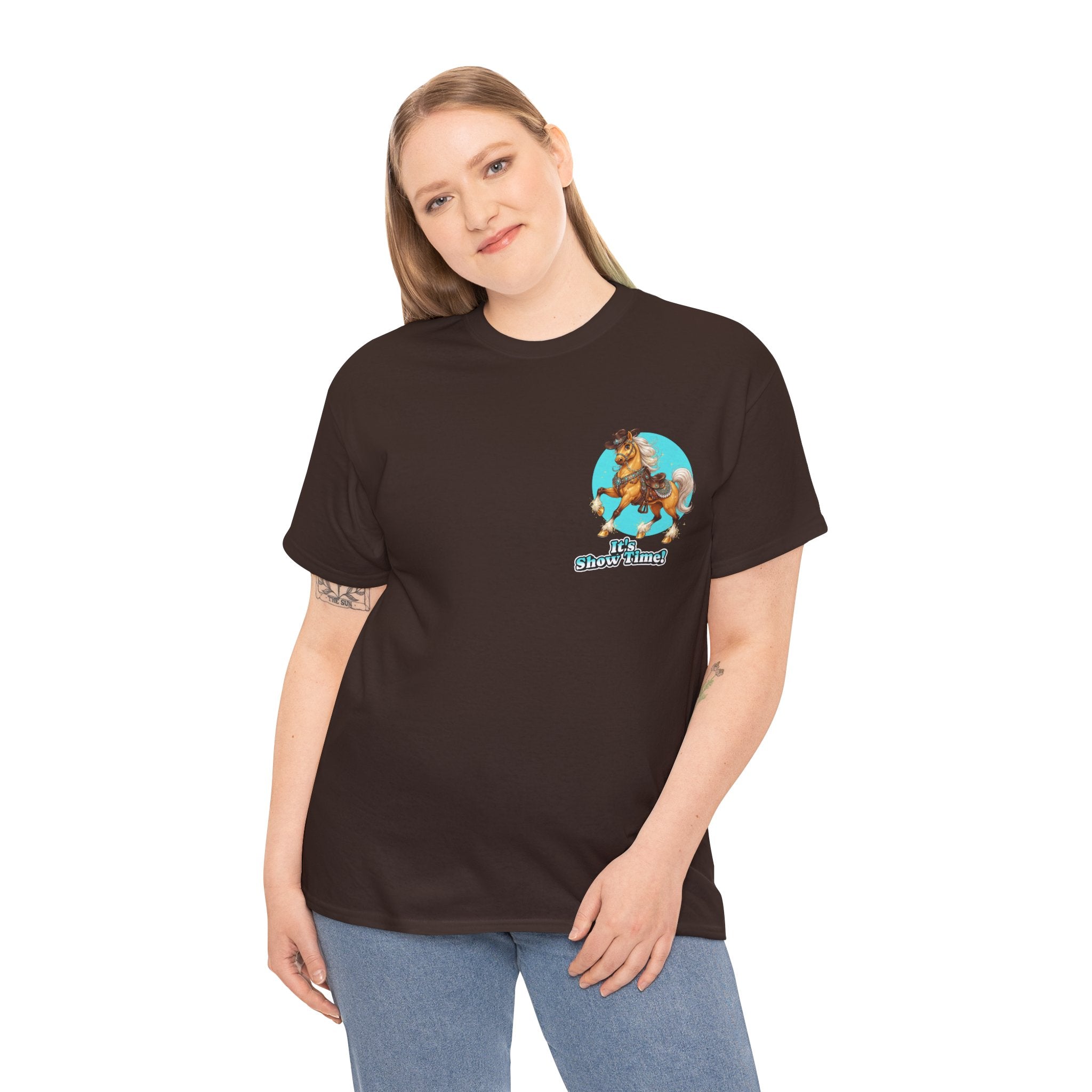 "It's Show Time!" Equestrian T-Shirt | Small Logo Horse Show Graphic Tee