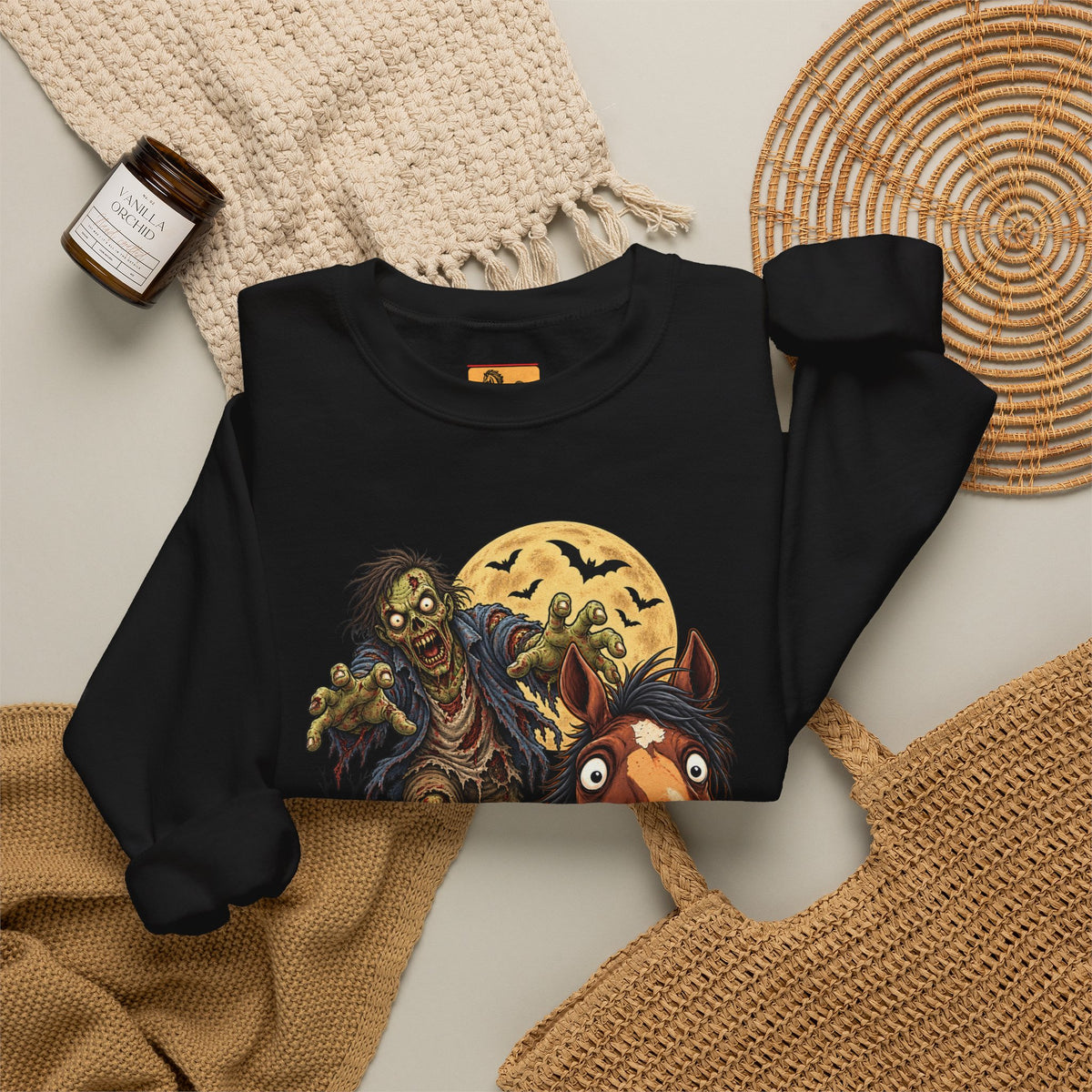 Zombie! Spooky Horse Halloween Sweatshirt Funny Haunted Pony Crewneck