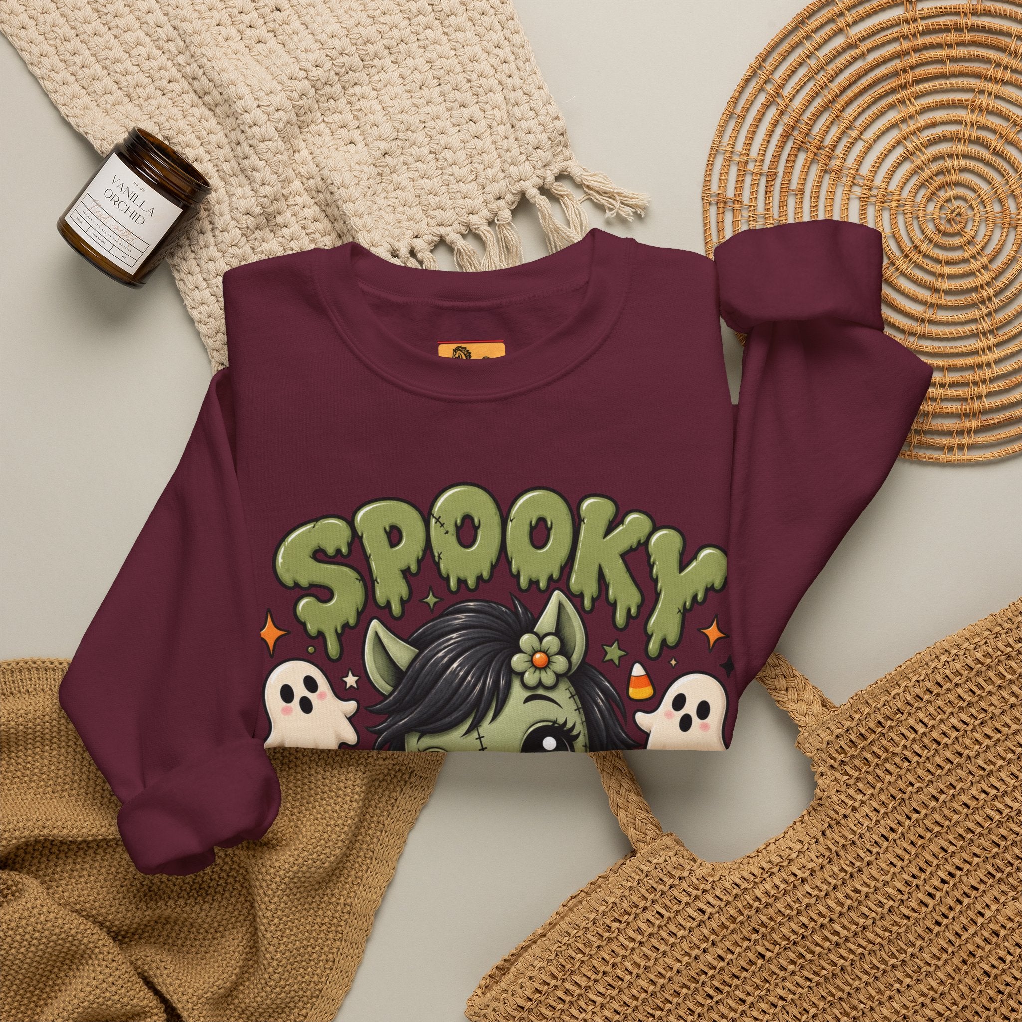 Spooky Pony Cute Halloween Sweatshirt Kawaii Stitched Pony Crewneck