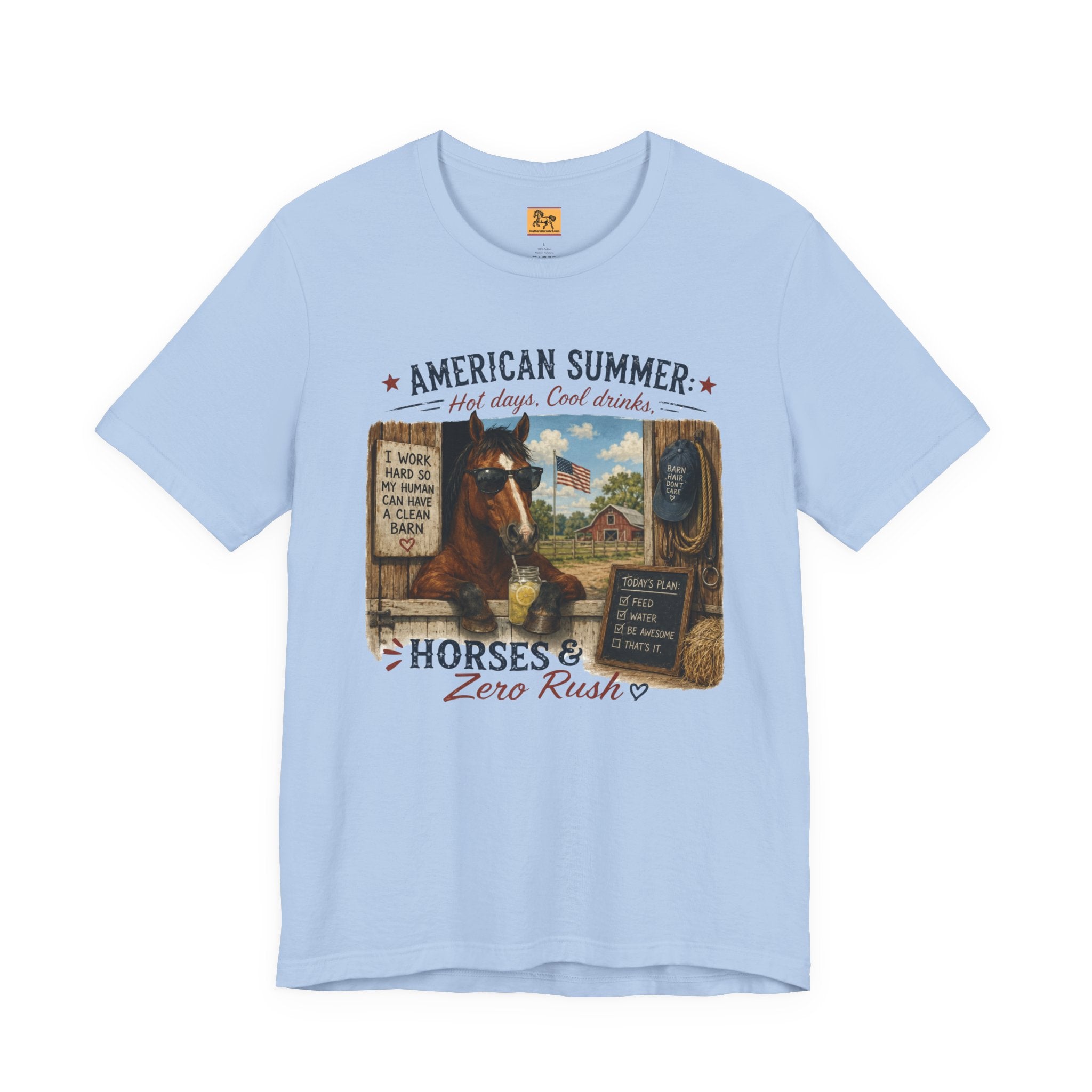 American Summer Horses T-Shirt | "Horses & Zero Rush" Vintage Farm Tee