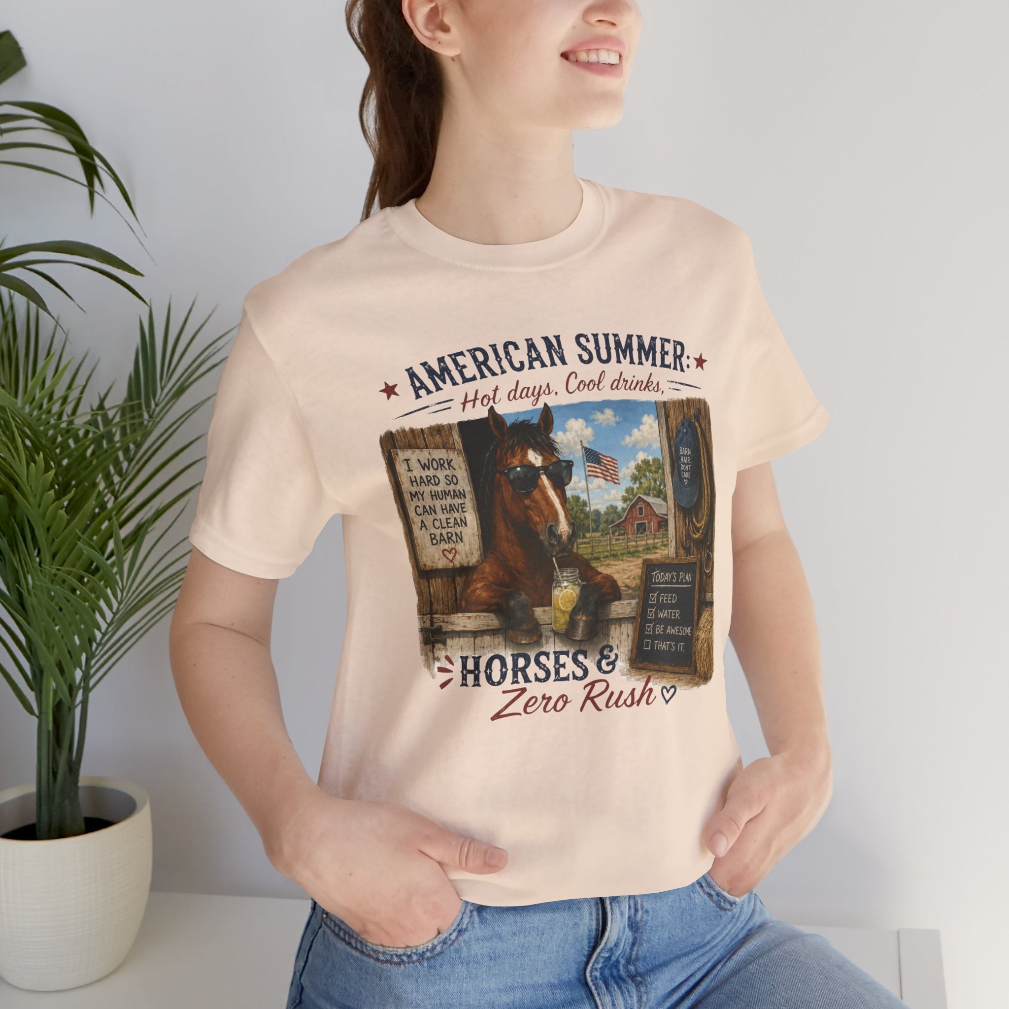 American Summer Horses T-Shirt | "Horses & Zero Rush" Vintage Farm Tee