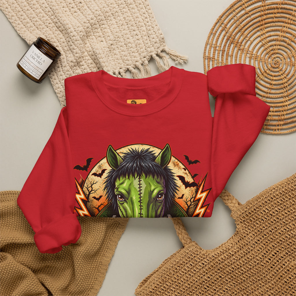 Franken-Pony Halloween Sweatshirt, Mad Science Monster Horse Crewneck