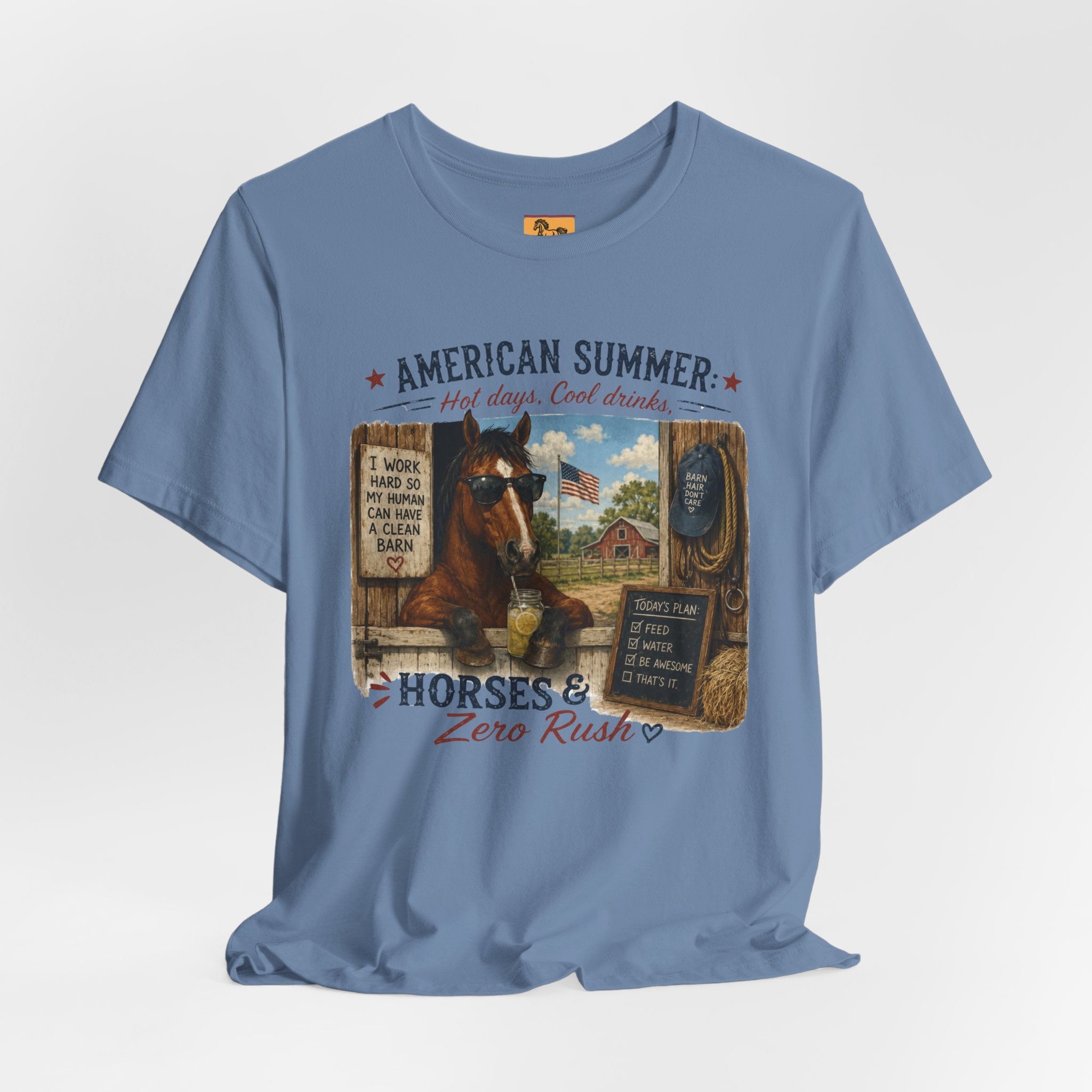 American Summer Horses T-Shirt | "Horses & Zero Rush" Vintage Farm Tee