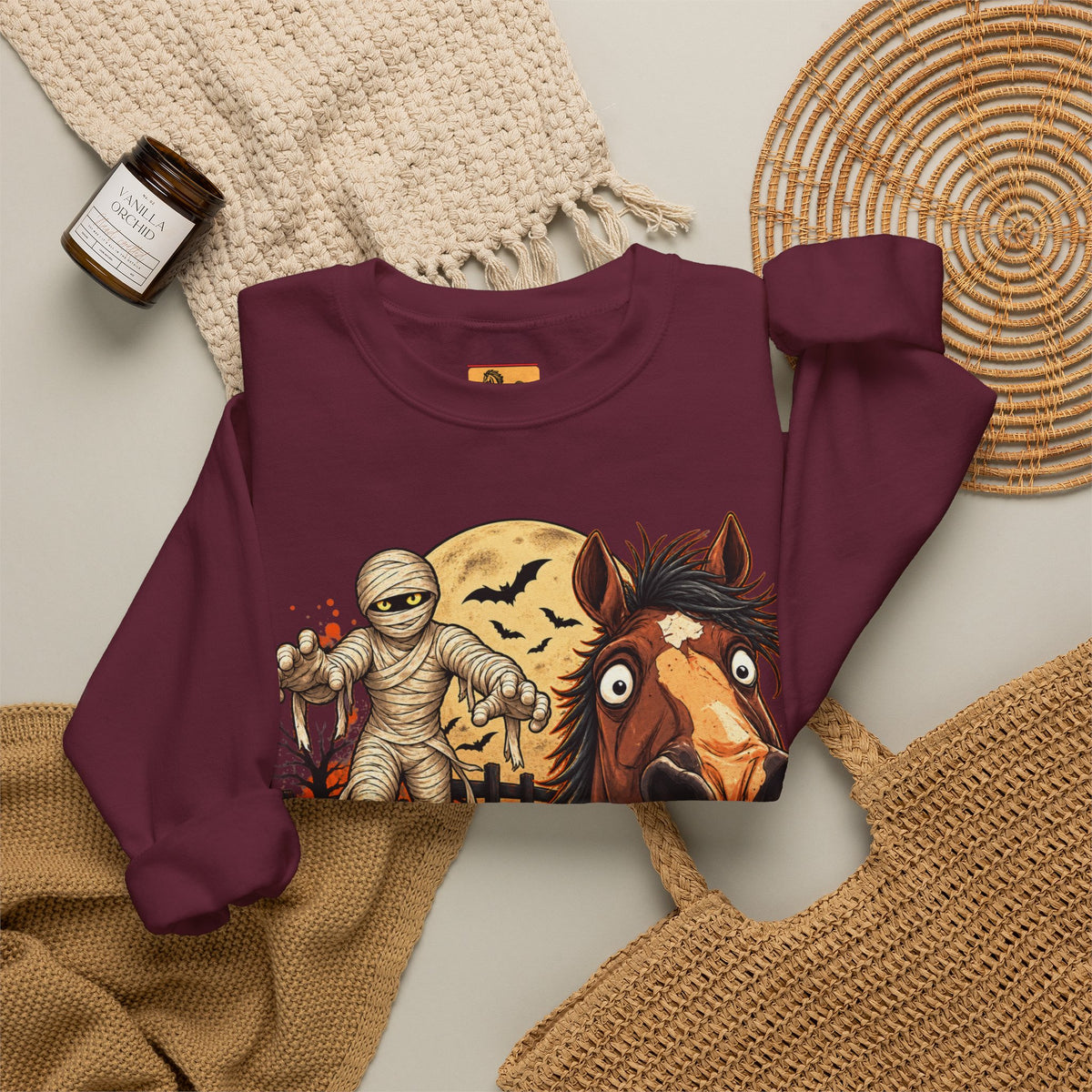 Mummy! Spooky Horse Halloween Sweatshirt Funny Haunted Pony Crewneck