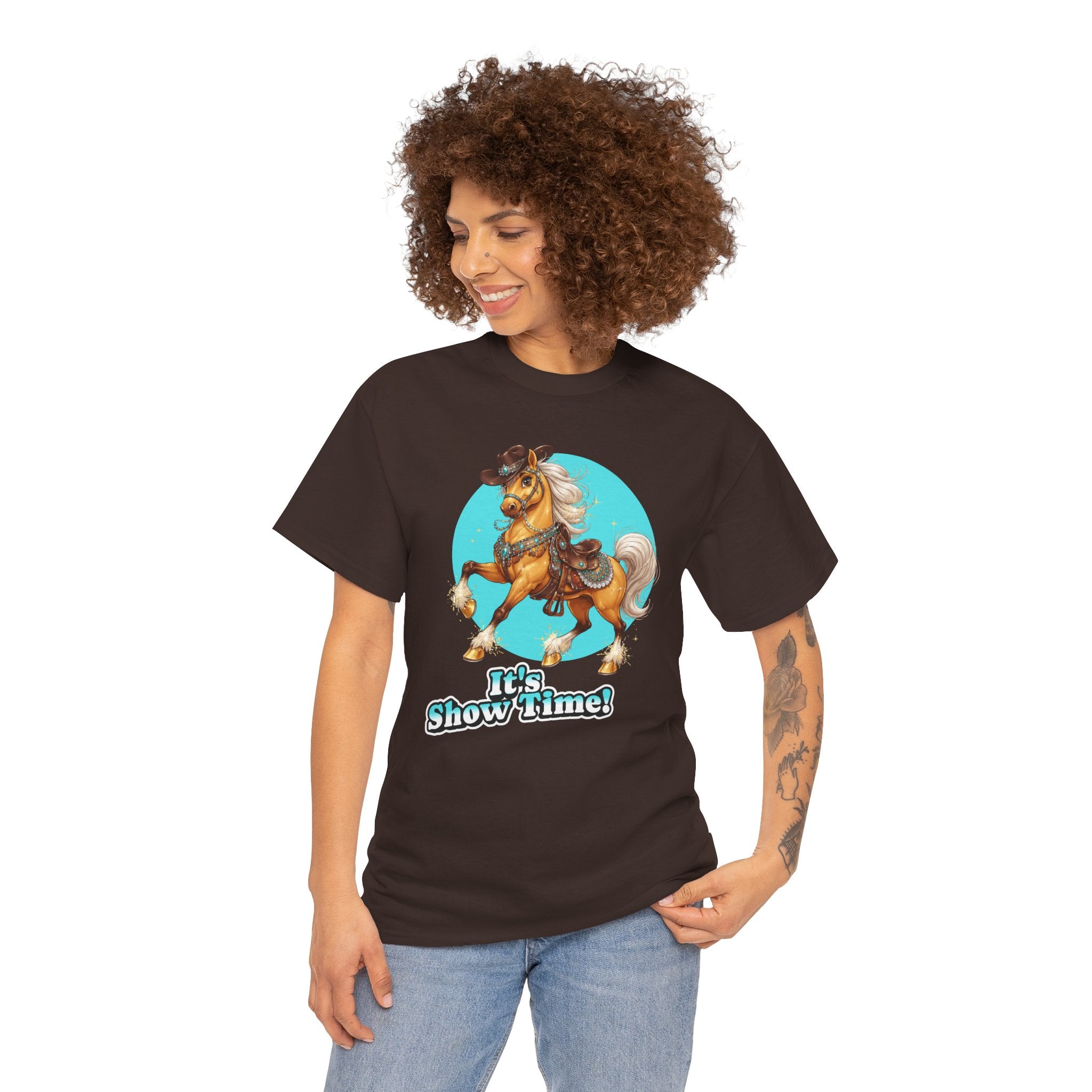 "It's Show Time!" Equestrian T-Shirt Large Logo Horse Fun Graphic Tee