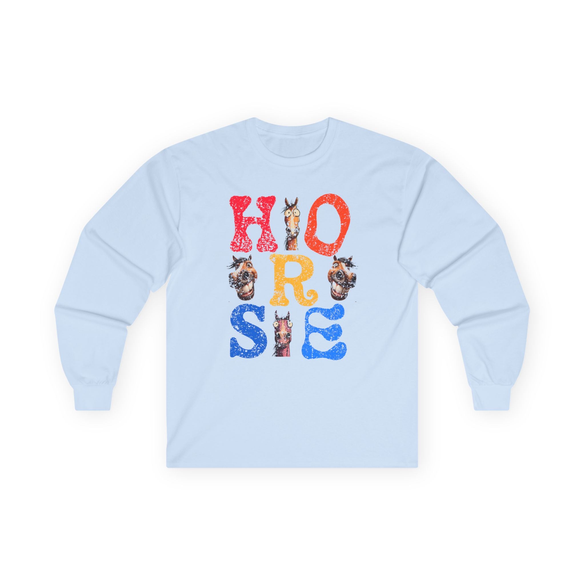 Illustrated "Horse" Lettering Design Long Sleeve T-Shirt | Equestrian Typography Tee