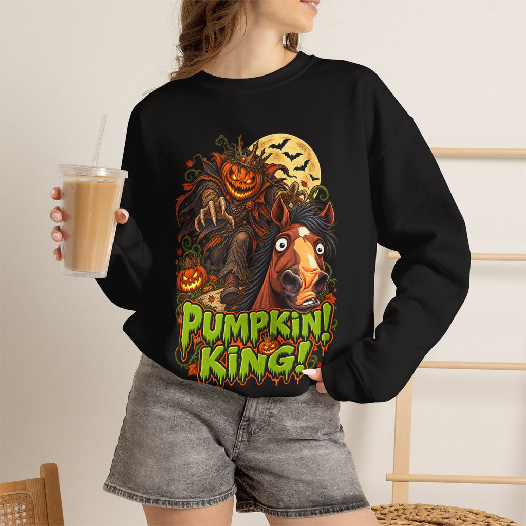 Pumpkin King! Spooky Horse Halloween Sweatshirt Funny Haunted Pony Crewneck