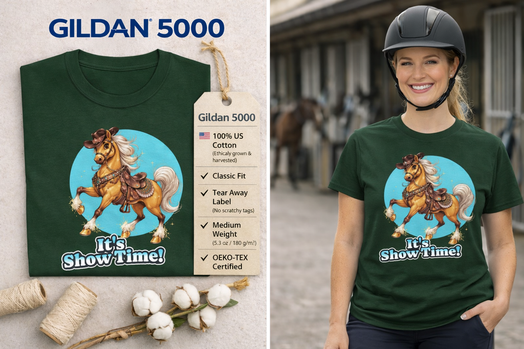 "It's Show Time!" Equestrian T-Shirt | Large Logo Horse Fun Graphic Tee