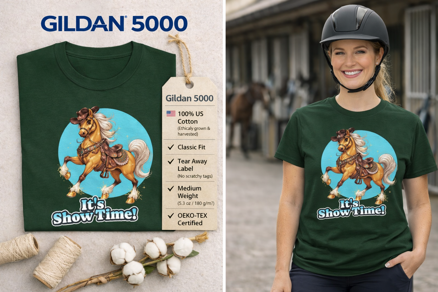 "It's Show Time!" Equestrian T-Shirt | Large Logo Horse Fun Graphic Tee