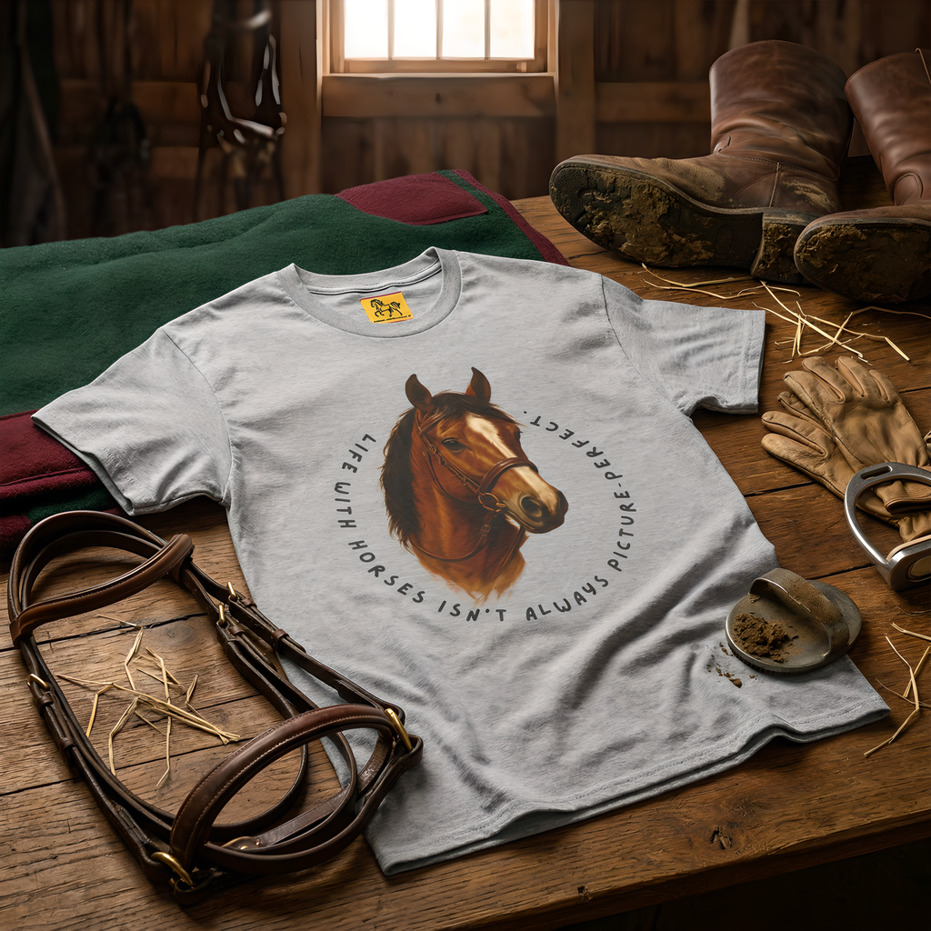 "Life with Horses Isn't Always Picture Perfect" Graphic Tee | Funny Equestrian T-Shirt