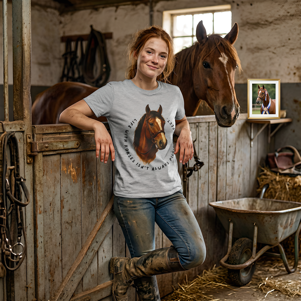 "Life with Horses Isn't Always Picture Perfect" Graphic Tee | Funny Equestrian T-Shirt