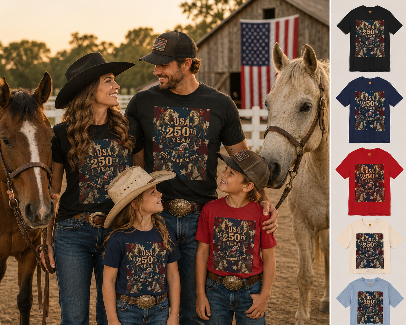 USA 250th Anniversary "Built on Horseback" Patriotic T-Shirt | American Equestrian Tee
