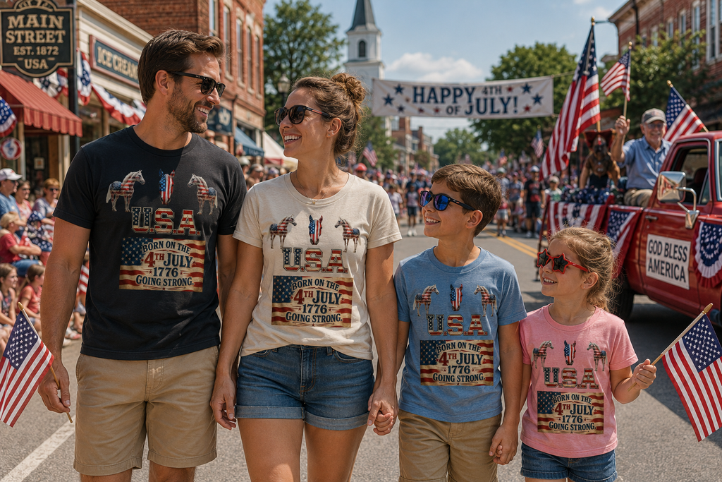 USA Born on the 4th of July 1776 Independence Day Patriotic T-Shirt | American Horse Tee