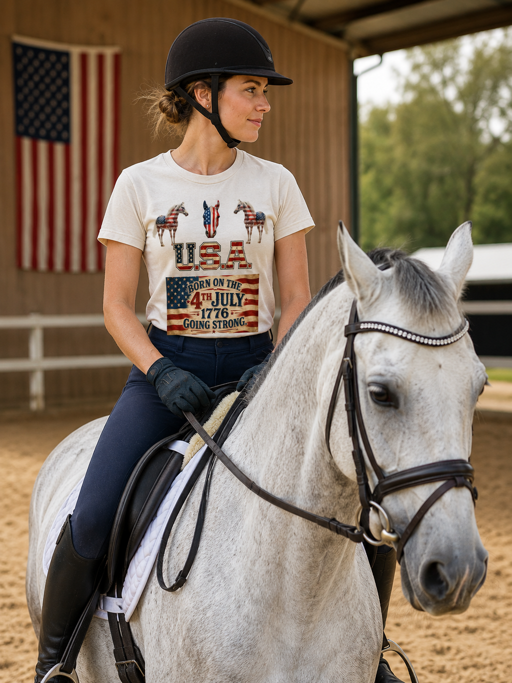 USA Born on the 4th of July 1776 Independence Day Patriotic T-Shirt | American Horse Tee