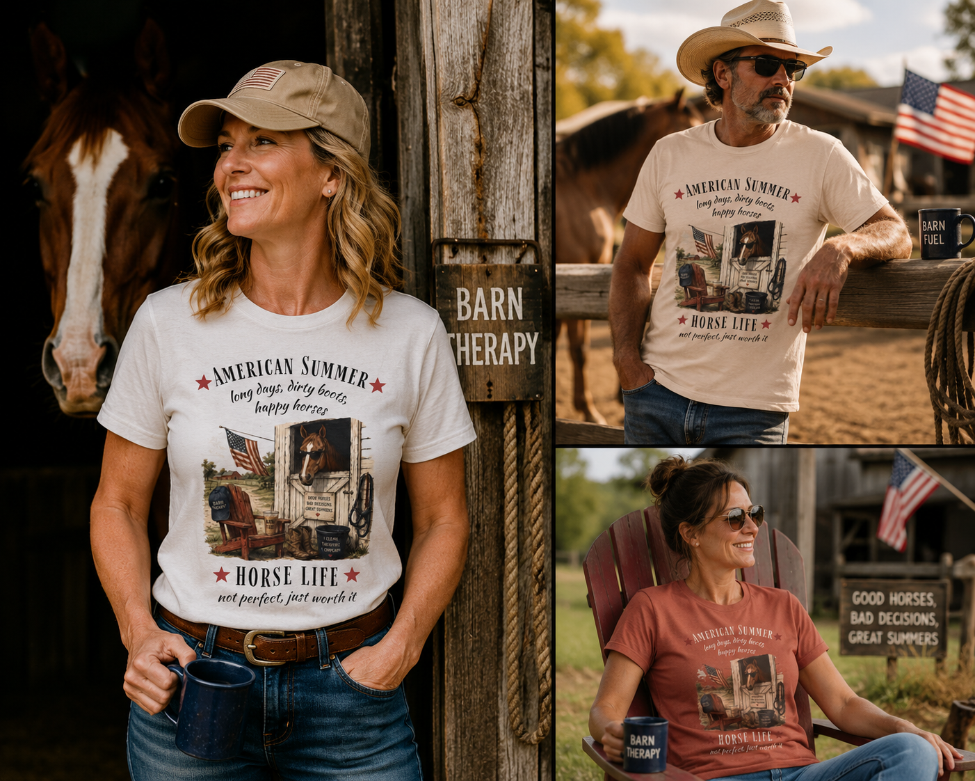 Horse Life American Summer T-Shirt | Rustic Equestrian Vintage Tee