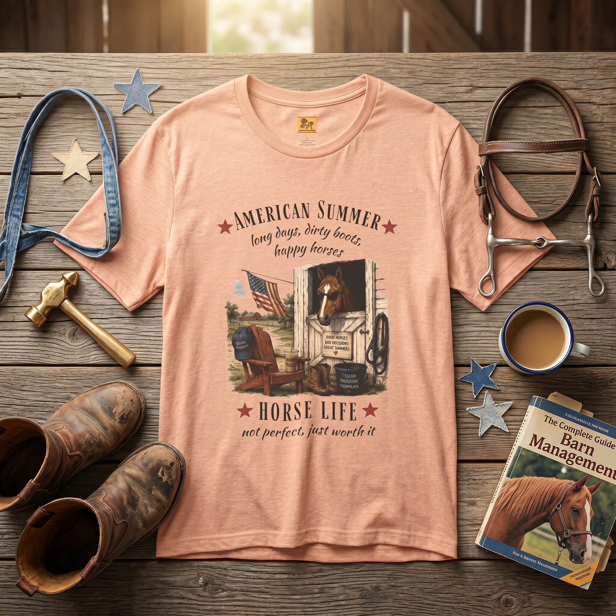 Horse Life American Summer T-Shirt | Rustic Equestrian Vintage Tee
