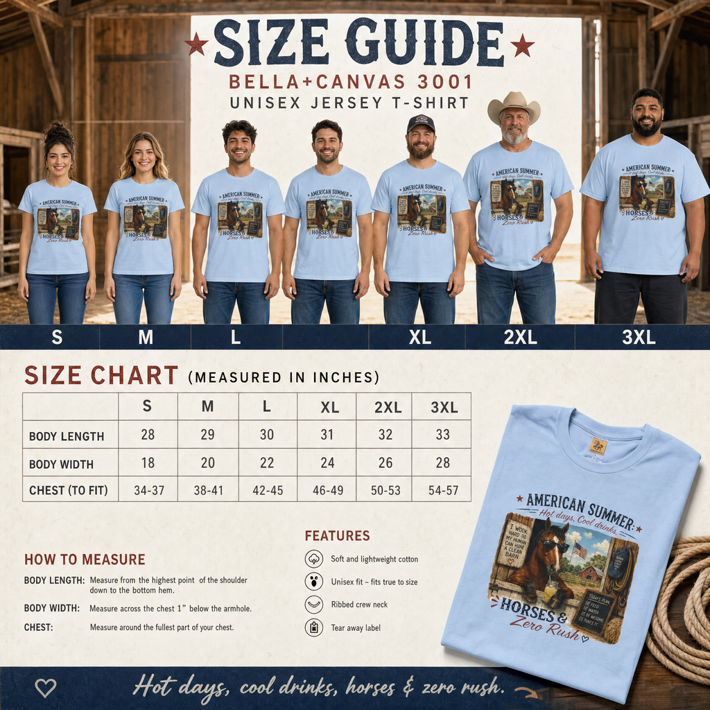 American Summer Horses T-Shirt | "Horses & Zero Rush" Vintage Farm Tee