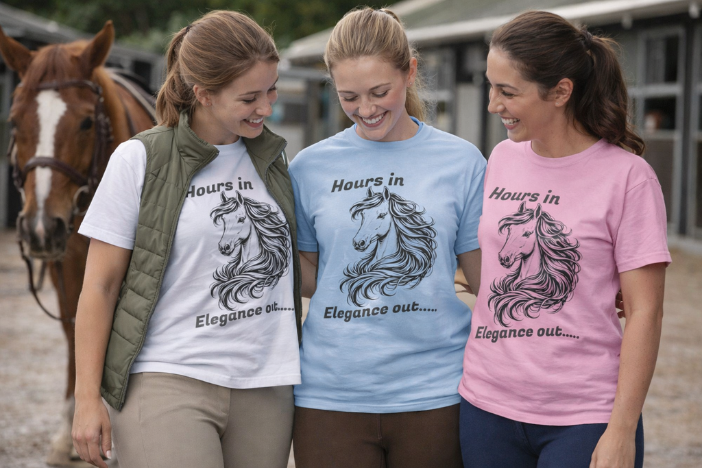 Hours in Elegance Out Equestrian T-Shirt Elegant Horse Training & Dressage Graphic Tee
